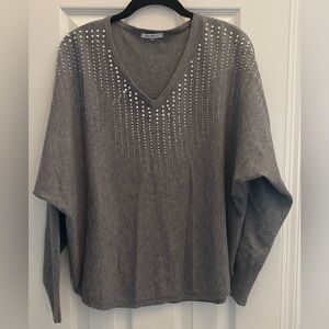 Vila Milano - Gray plunging V neck Sweater with rhinestones - size large